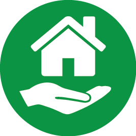 Graphic of hand holding a house