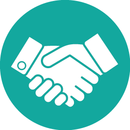Graphic depicting two hands in hand shake